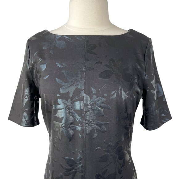 Nic and Zoe Floral Ponte Dress Womens Large Black Shiny Sheath - Picture 4 of 9